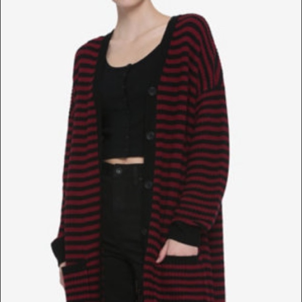 NWT Hot Topic dark red/black striped cardigan XL